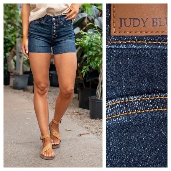 Judy Blue Pants - Judy Blue Palm Bay Exposed Button Fly High Rise Denim Shorts XL